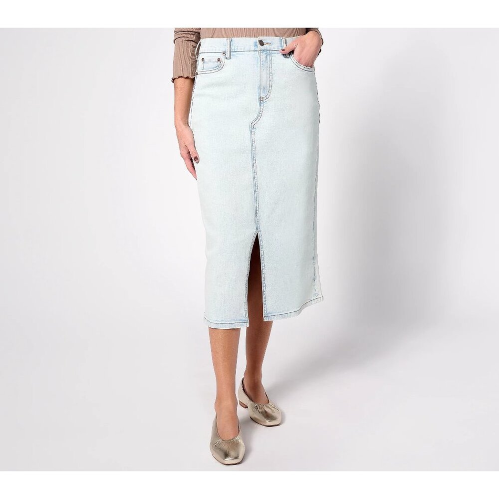 Denim and Co Canyon Retreat EasyStretch Skirt Midi Skirt Plus Petite 20 Blue NEW